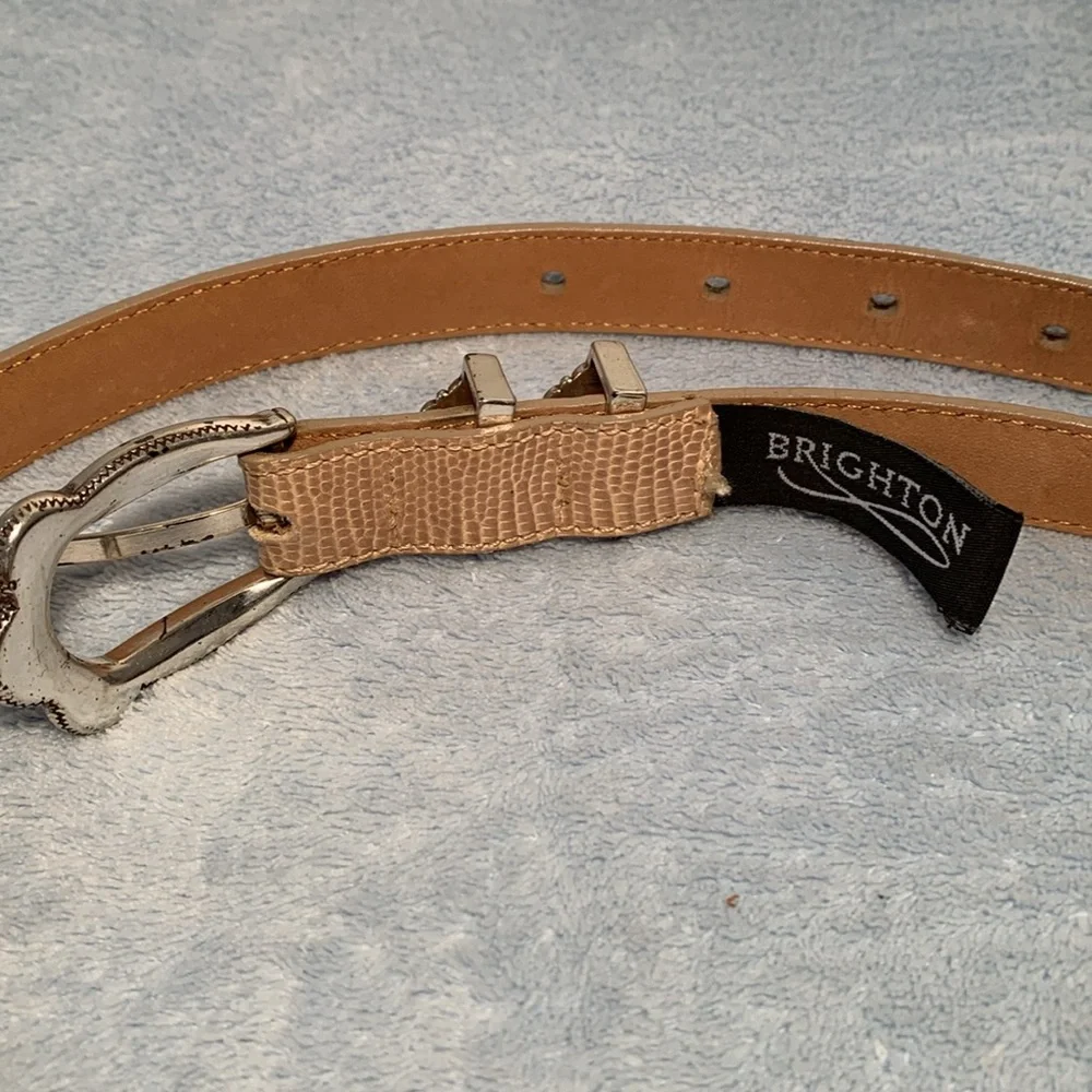 Elegant vintage Brighton Tan Leather Belt with Silver Buckle